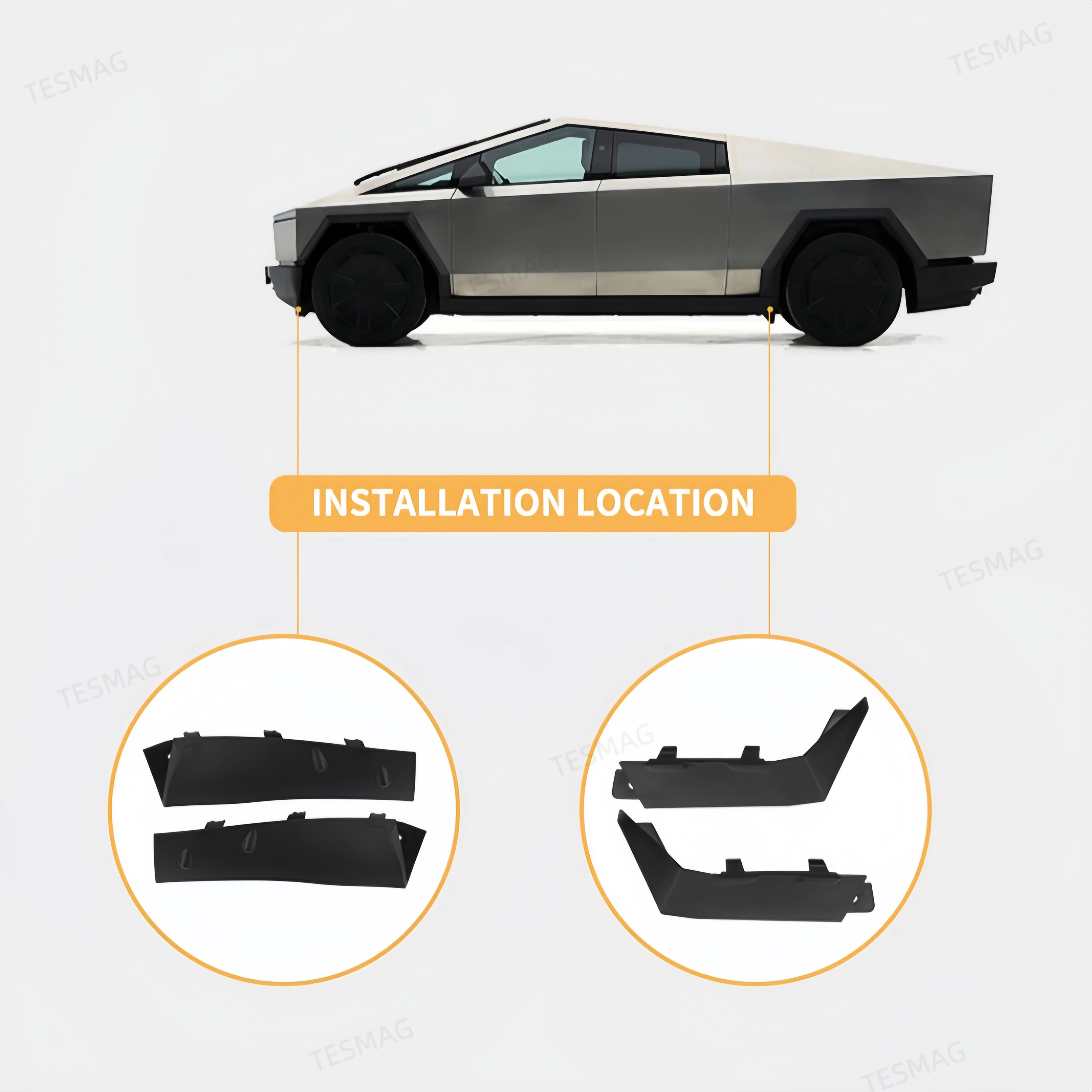 Premium TPE Mud Flaps for Tesla Cybertruck (2024+) – No-Drill Front & Rear Splash Guards