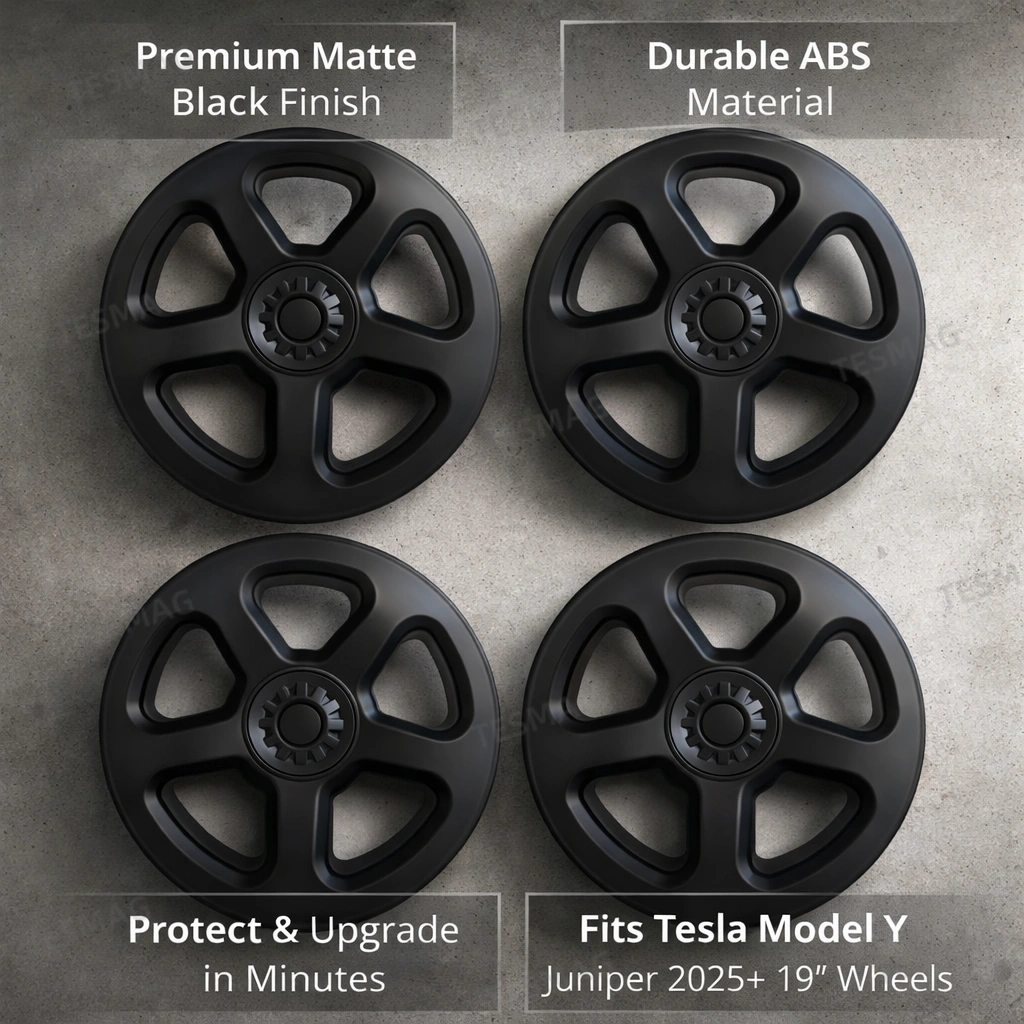 19" Wheel Covers Hubcaps for Tesla Model Y Juniper 2025+ – Matte Black Rims Protector