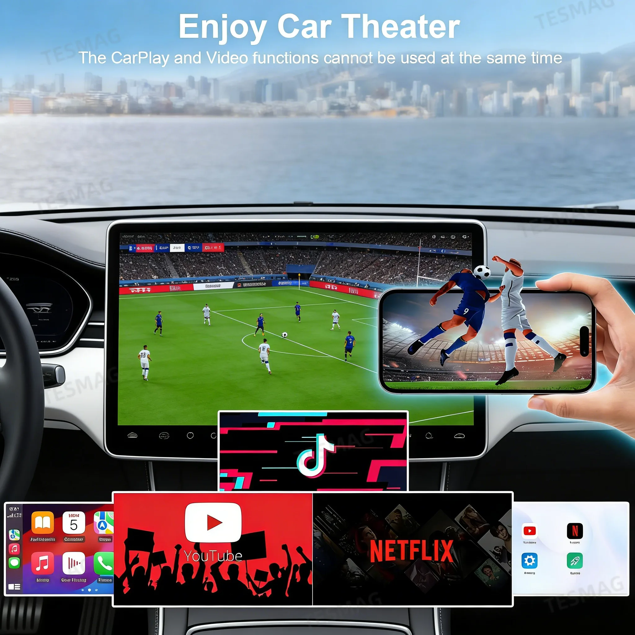 Wireless CarPlay & Android Auto Adapter AI Box for Tesla Model 3 / Y / S / X / Cybertruck