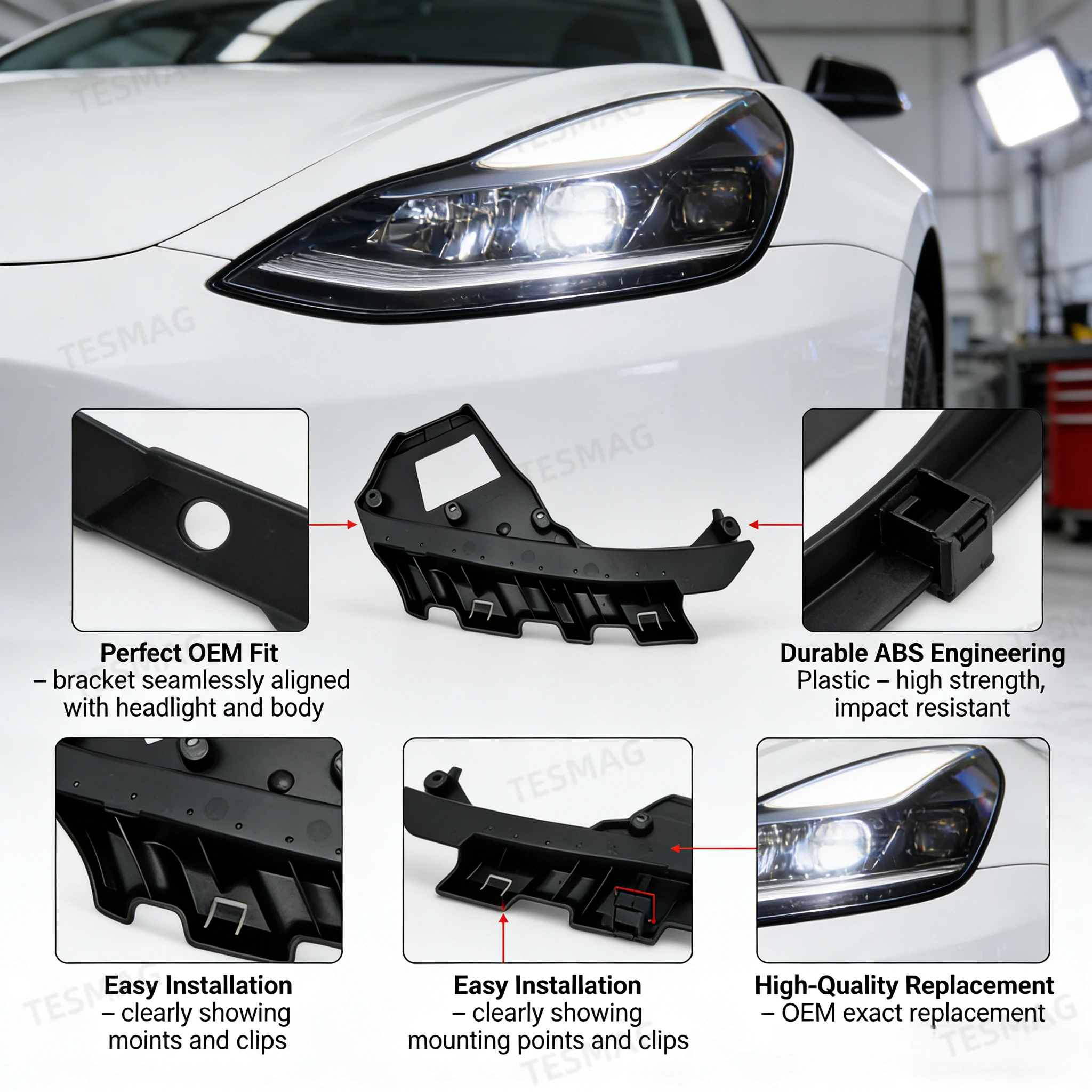 Headlight Support Bracket For Tesla Model 3 / Y Headlamp Mount (1514952-00-B / 1514953-00-B）