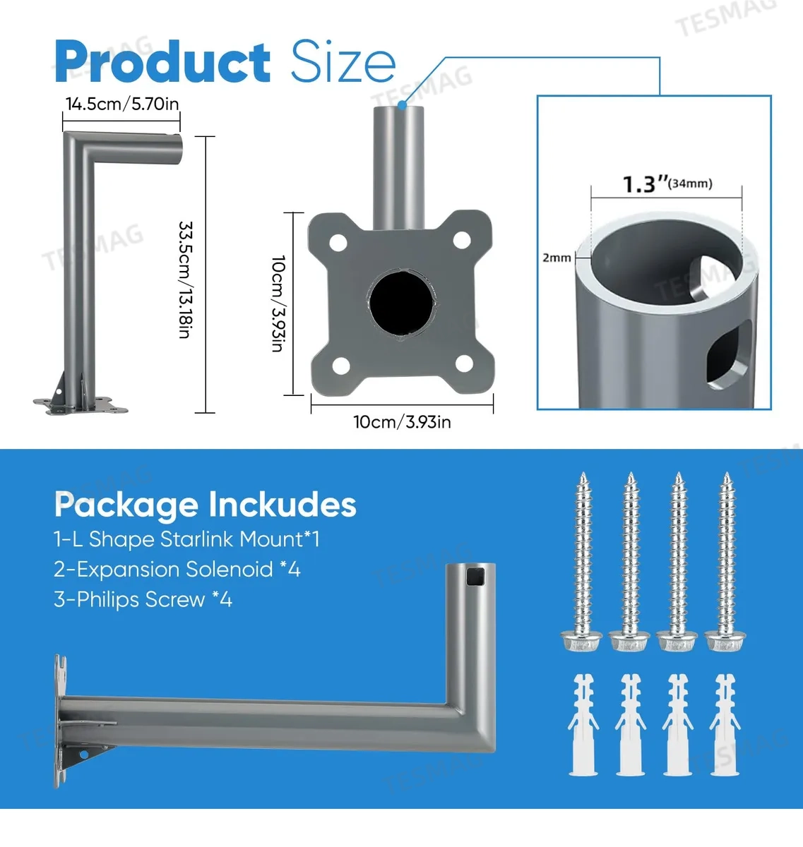 Starlink Gen 2 Long Wall Mount Bracket – Durable Outdoor Satellite Holder