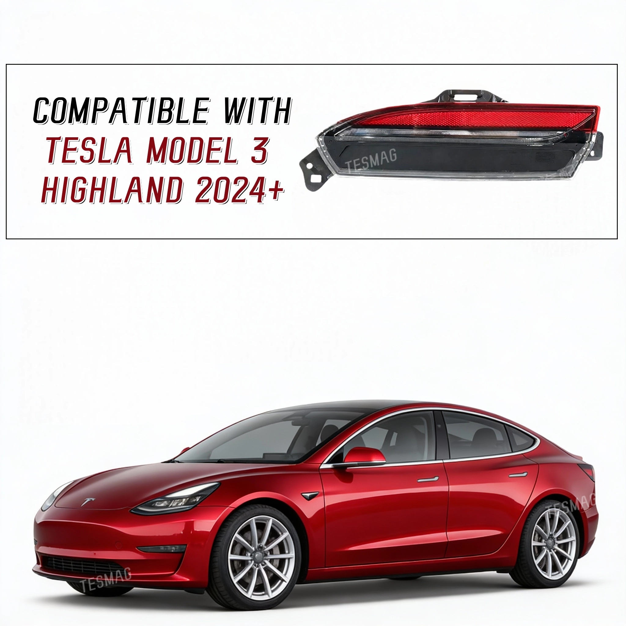 Rear Bumper LED Tail Fog Light Left/Right For Tesla Model 3 Highland 2024+ 1712513-00-D /1712514-00-D