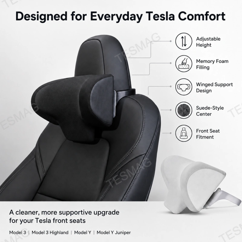 Adjustable Memory Foam Headrest Pillow for Tesla Model 3/Y