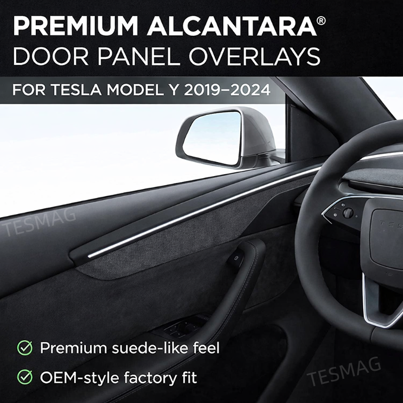 Alcantara Panel Overlays Door Trim Strips for Tesla Model Y 2019-2024
