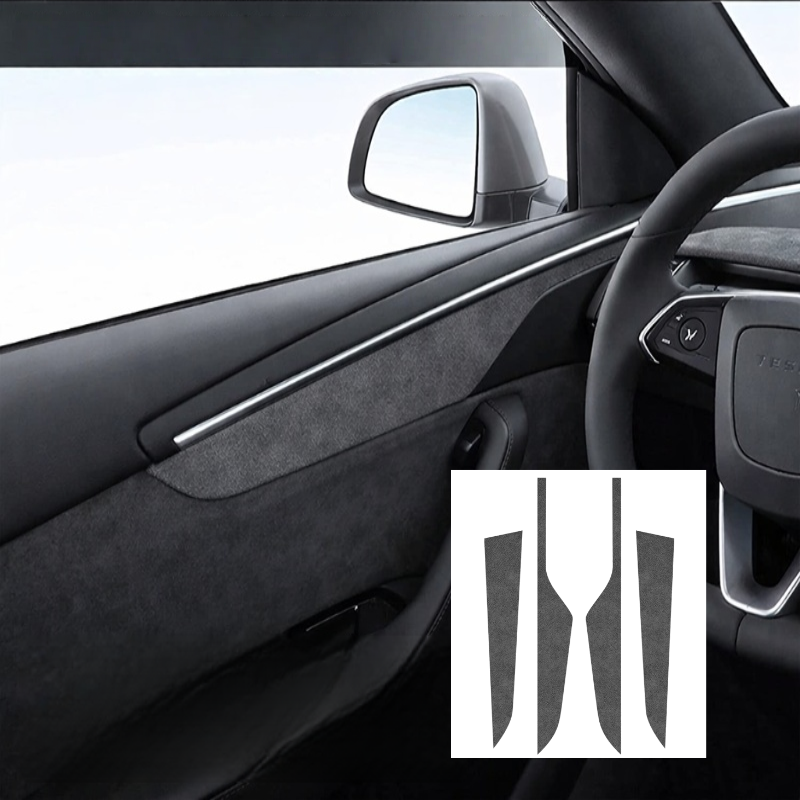 Alcantara Panel Overlays Door Trim Strips for Tesla Model Y 2019-2024