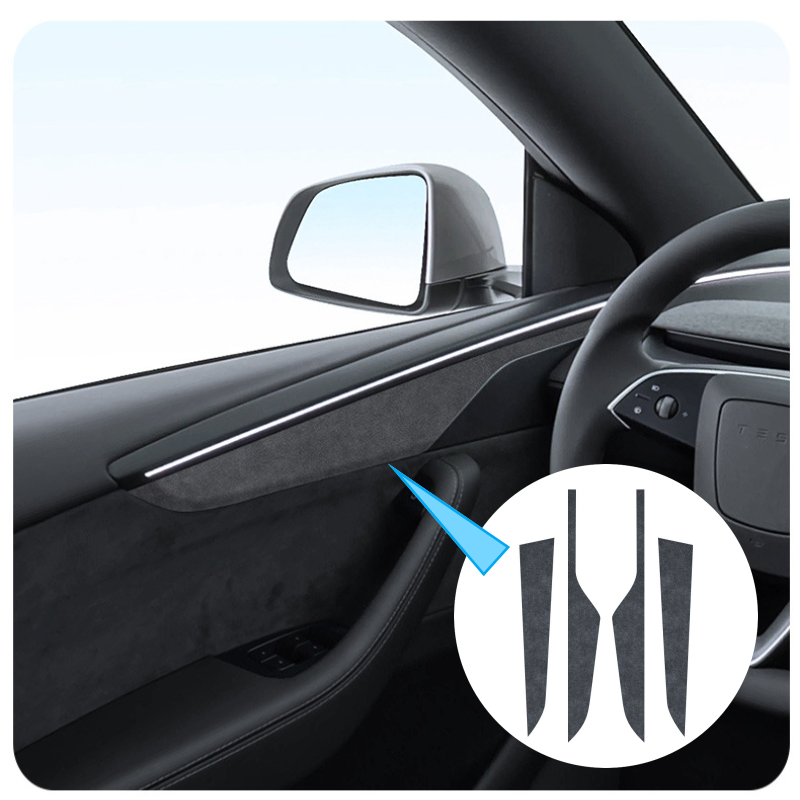Alcantara Panel Overlays Door Trim Strips for Tesla Model Y 2019-2024
