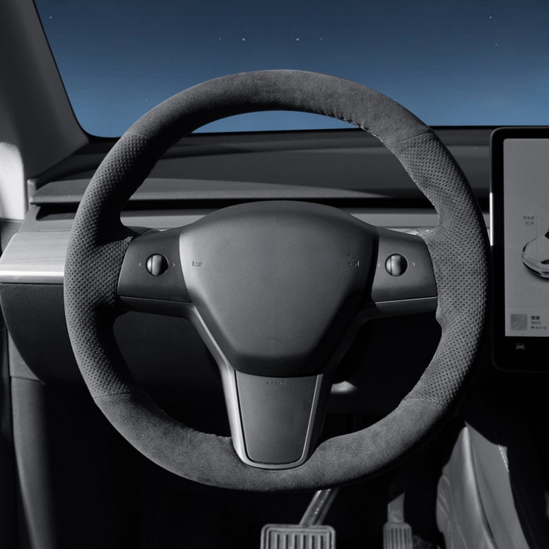 Alcantara Tesla Hand Stitch Steering Wheel Cover for Model 3/Y (2017-2023)