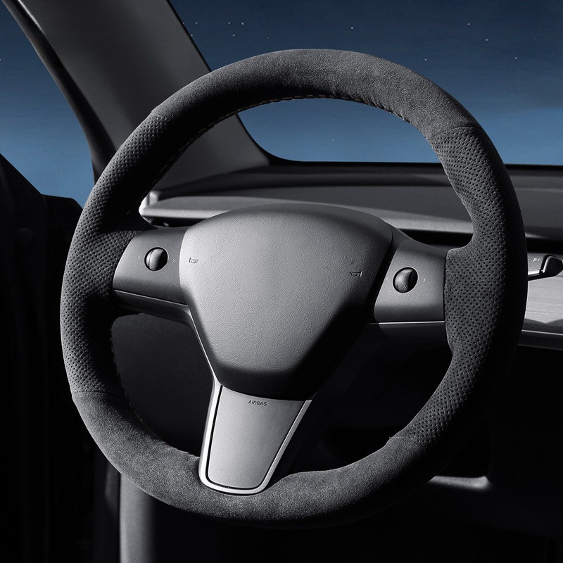 Alcantara Tesla Hand Stitch Steering Wheel Cover for Model 3/Y (2017-2023)