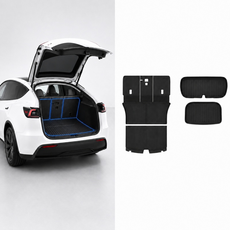 All-Weather TPE Trunk Mat Set with Split Seat Back Protectors for Tesla Model Y Juniper 2025+ 