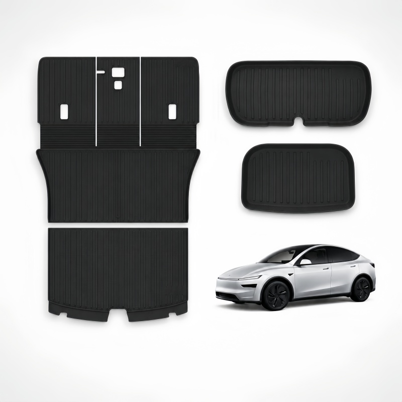 All-Weather TPE Trunk Mat Set with Split Seat Back Protectors for Tesla Model Y Juniper 2025+ 