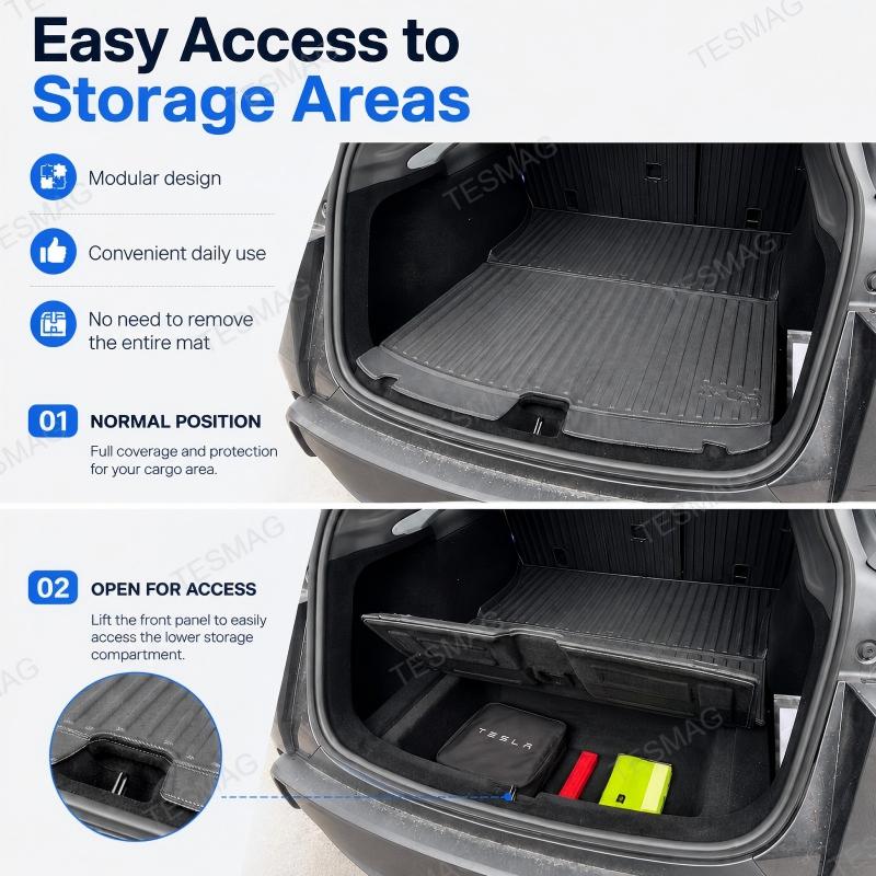 All-Weather TPE Trunk Mat Set with Split Seat Back Protectors for Tesla Model Y Juniper 2025+ 