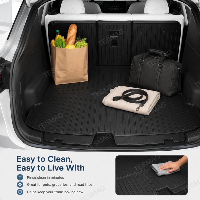 All-Weather TPE Trunk Mat Set with Split Seat Back Protectors for Tesla Model Y Juniper 2025+ 