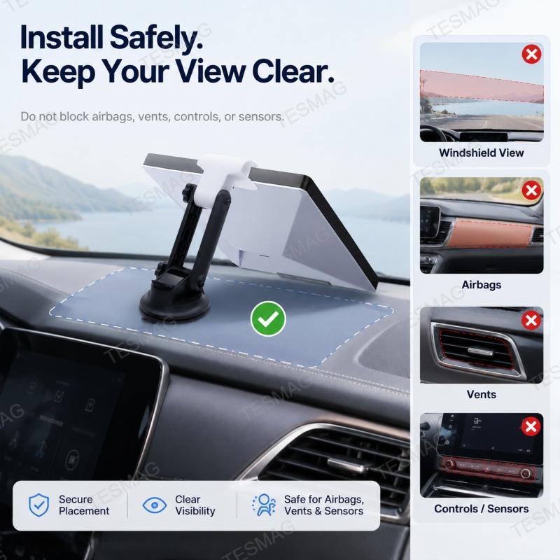 Angle-Adjustable Dashboard Suction Cup Mount for Starlink Mini – 360° Rotating Vehicle Stand