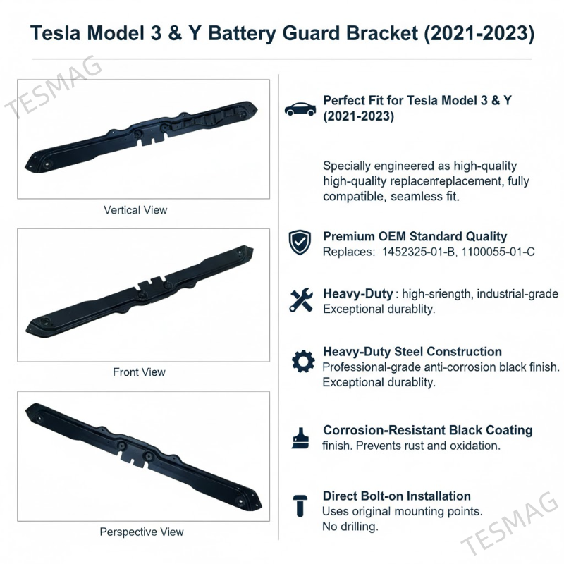 Battery Guard Shield Iron Bracket for Tesla Model 3/Y 2021-2023 | 1452325-01-B 1100055-01-C