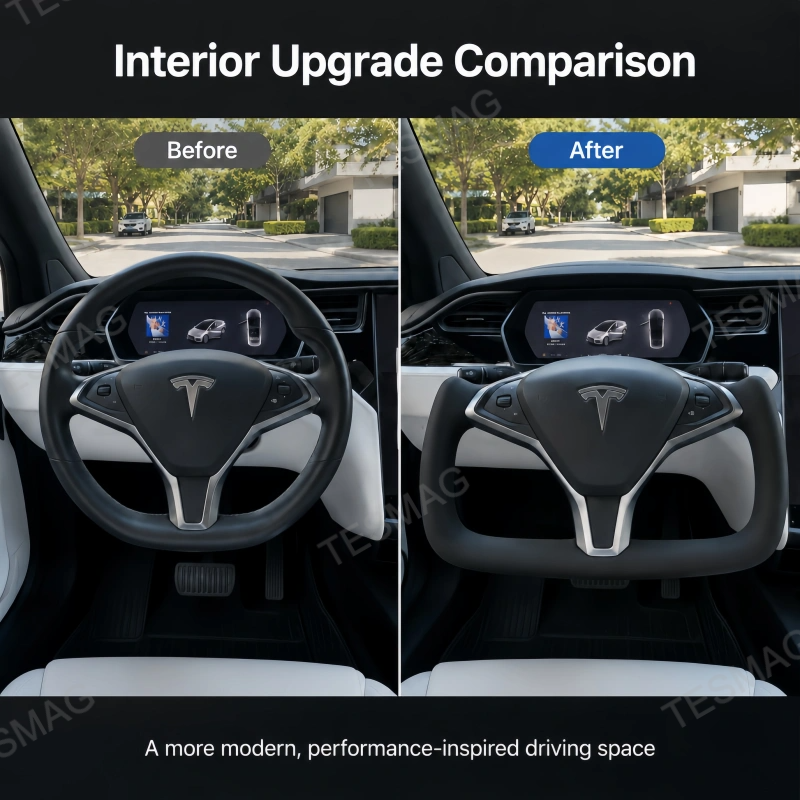 Nappa Leather Heated Yoke Steering Wheel Frame for Tesla Model S X 2014-2020