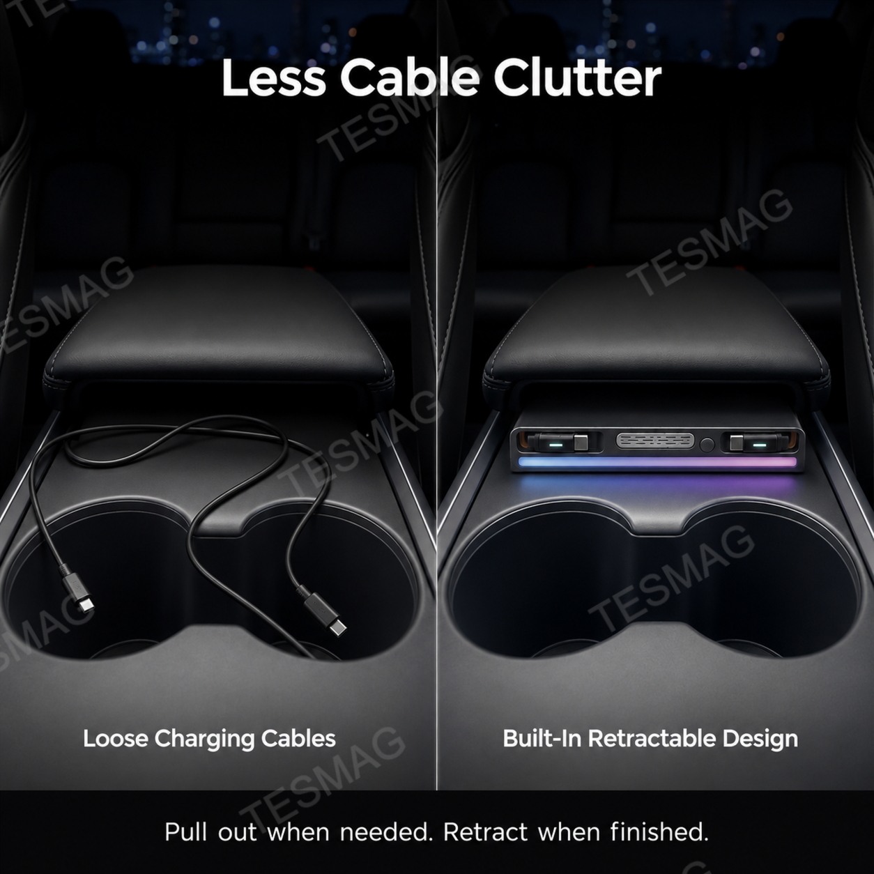 Retractable USB-C Charging Dock with RGB Light & Aroma for Tesla Model 3/Y