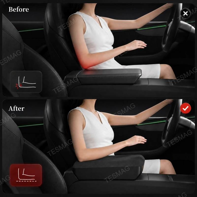 Alcantara Armrest Riser with Hidden Storage for Tesla Model 3 Highland/Model Y Juniper/Model YL