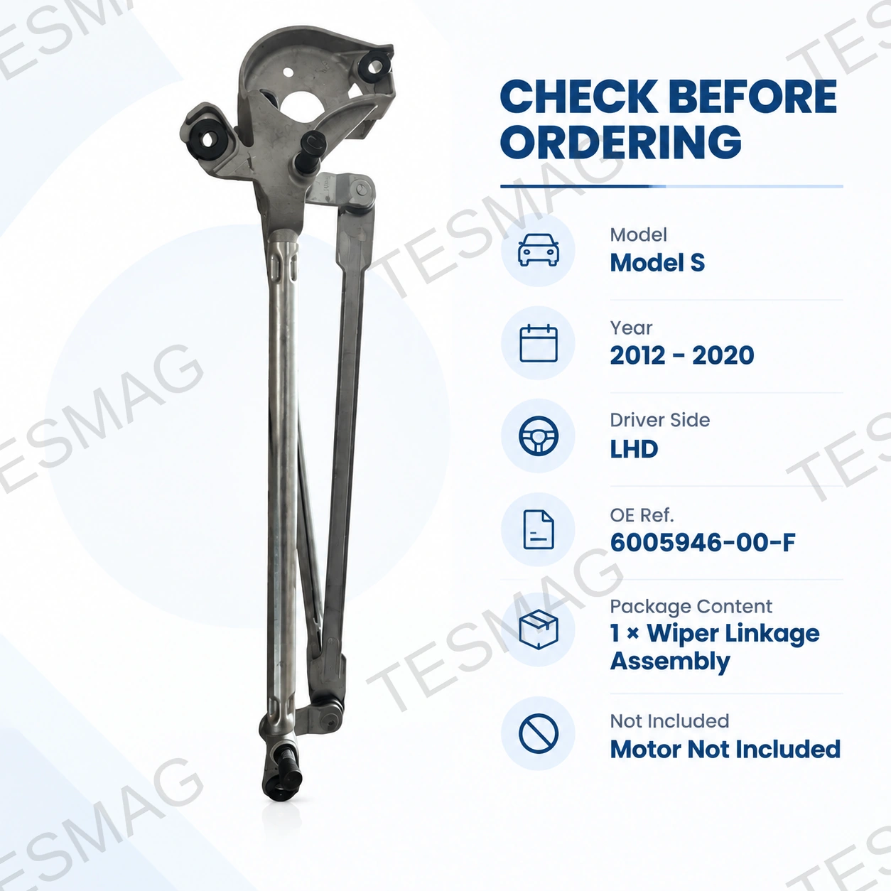 Front Wiper Linkage Only for Tesla Model S 2012–2020 LHD | 6005946-00-F