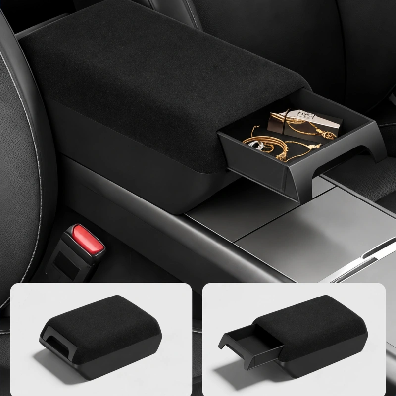 Alcantara Armrest Riser with Hidden Storage for Tesla Model 3 Highland/Model Y Juniper/Model YL