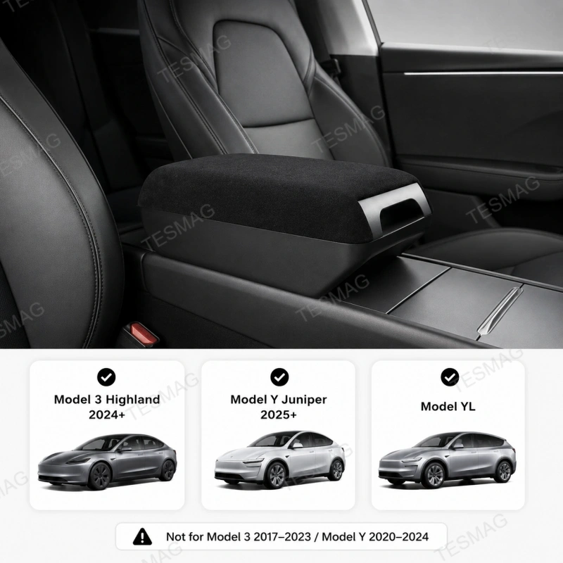 Alcantara Armrest Riser with Hidden Storage for Tesla Model 3 Highland/Model Y Juniper/Model YL