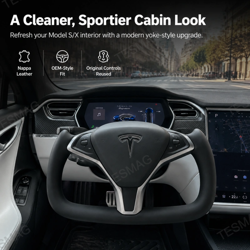 Nappa Leather Heated Yoke Steering Wheel Frame for Tesla Model S X 2014-2020