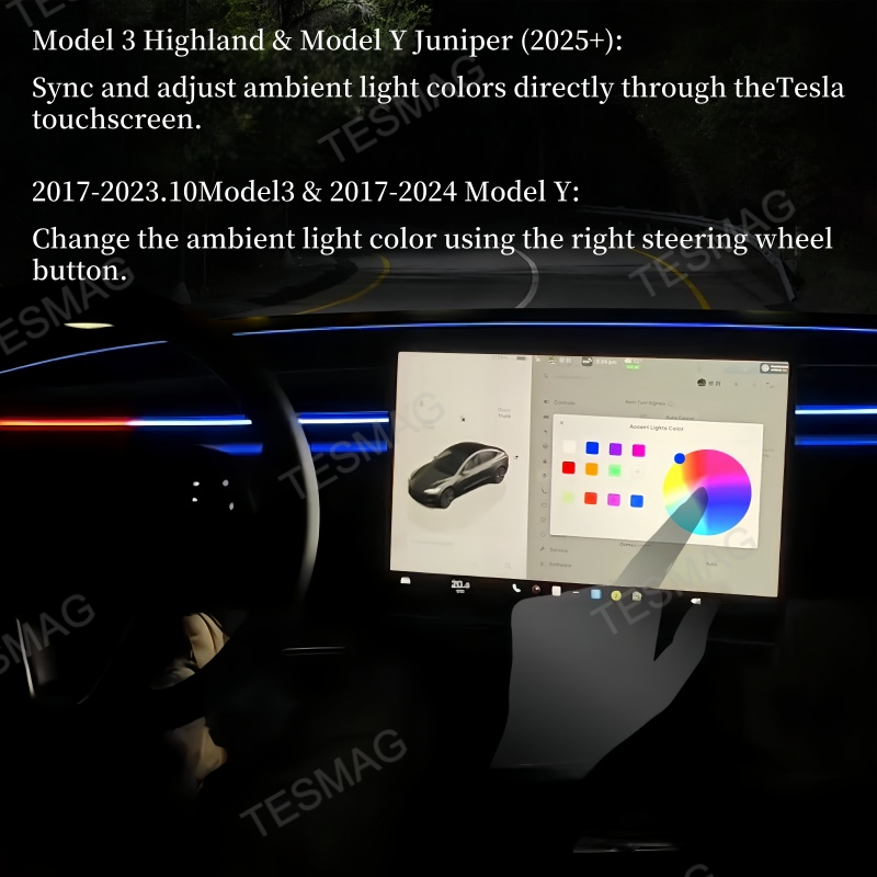 Blind Spot Detection (BSD) Smart Ambient Light for Tesla Model 3/Y