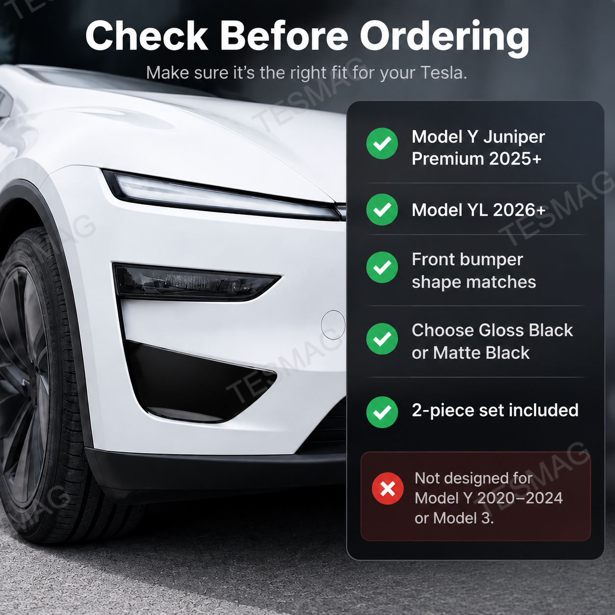 Front Bumper Side Accent Trim Cover for Tesla Model Y Juniper Premium / Model YL 