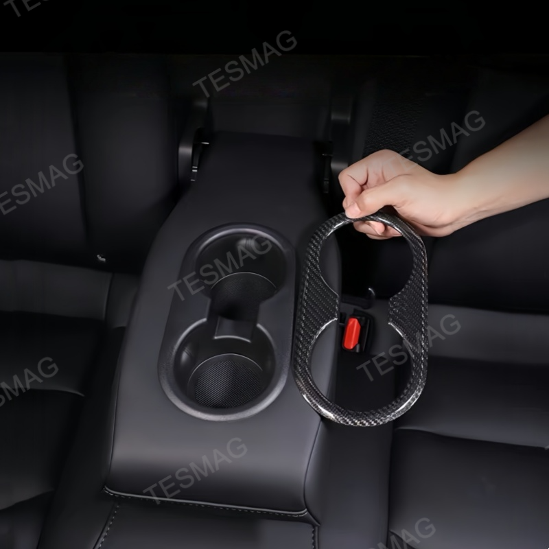 Carbon Fiber Backseat Cup Holder Cover for Tesla Model 3/Y