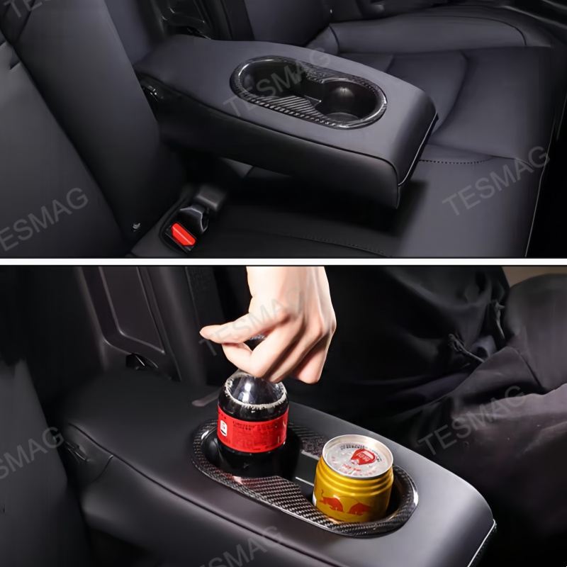 Carbon Fiber Backseat Cup Holder Cover for Tesla Model 3/Y