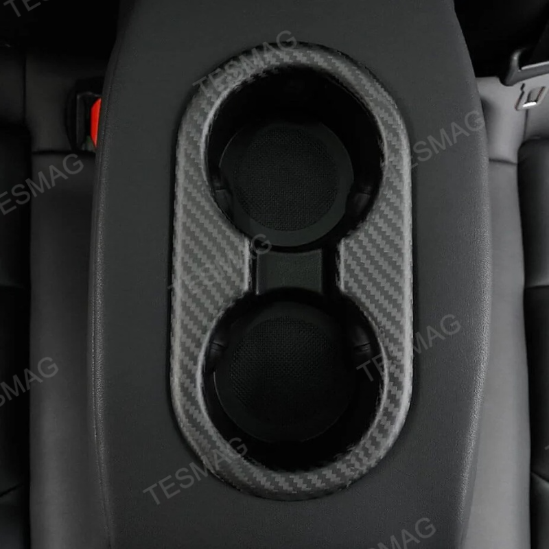 Carbon Fiber Backseat Cup Holder Cover for Tesla Model 3/Y