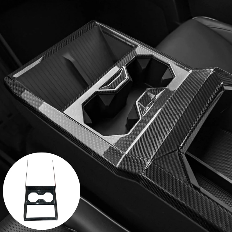 Carbon Fiber Center Console Cup Holder Panel Trim Cover for Tesla Cybertruck