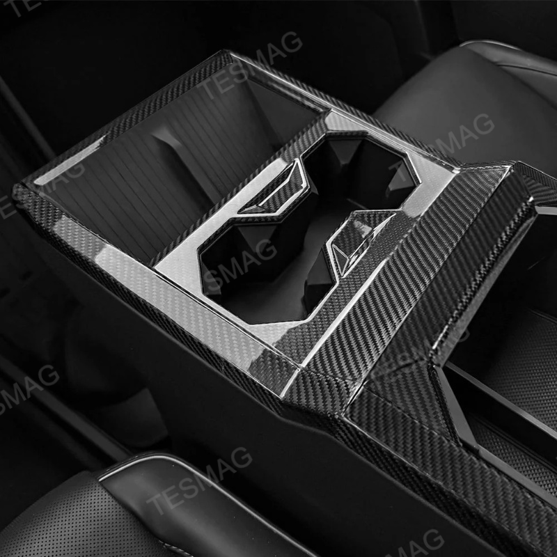 Carbon Fiber Center Console Cup Holder Panel Trim Cover for Tesla Cybertruck