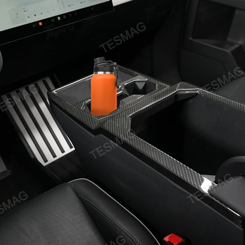 Carbon Fiber Center Console Cup Holder Panel Trim Cover for Tesla Cybertruck