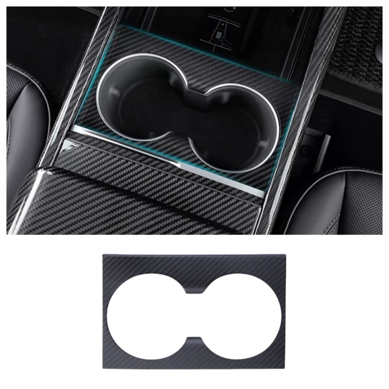 Carbon Fiber Console Cup Holder Overlay Cover for Tesla Model 3 Highland/Model Y Juniper
