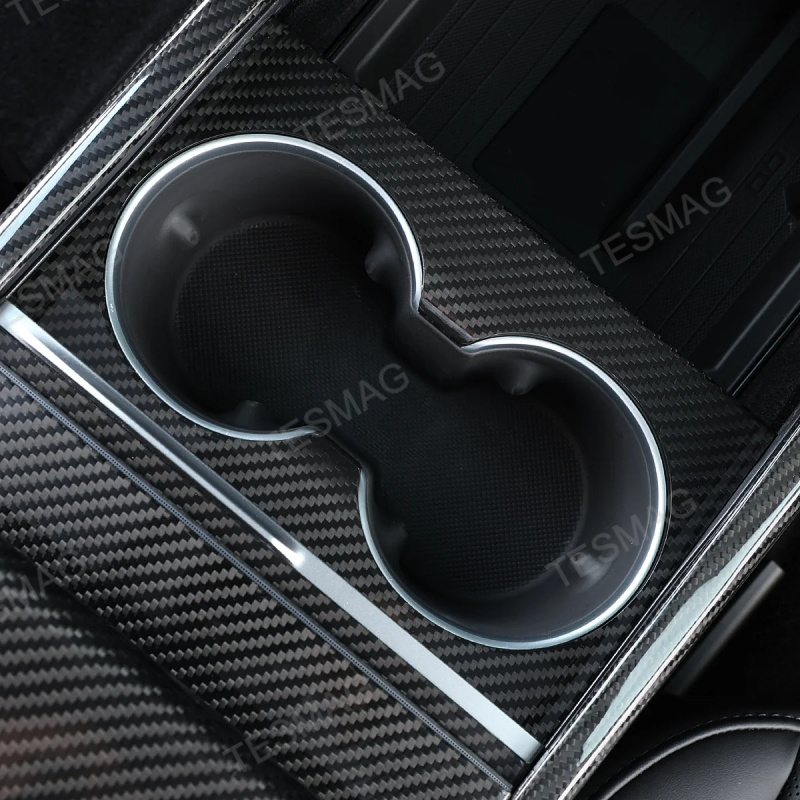 Carbon Fiber Console Cup Holder Overlay Cover for Tesla Model 3 Highland/Model Y Juniper
