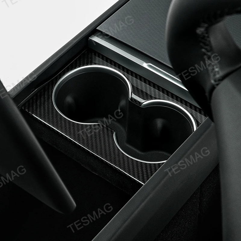 Carbon Fiber Console Cup Holder Overlay Cover for Tesla Model 3 Highland/Model Y Juniper