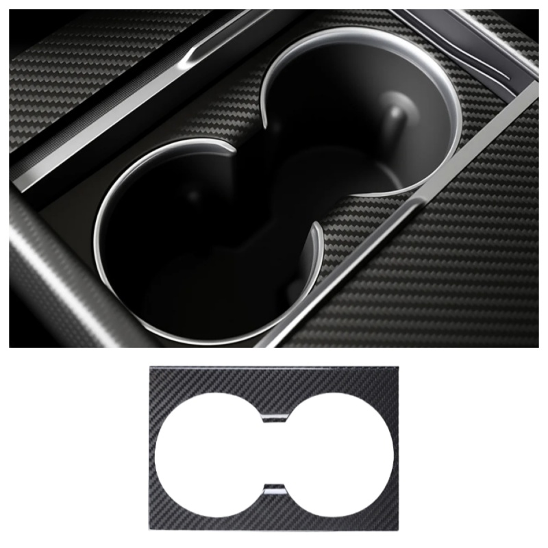 Carbon Fiber Console Cup Holder Overlay Cover for Tesla Model 3 Highland/Model Y Juniper