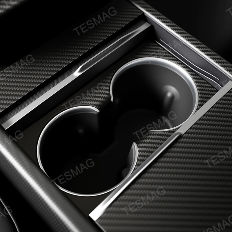 Carbon Fiber Console Cup Holder Overlay Cover for Tesla Model 3 Highland/Model Y Juniper