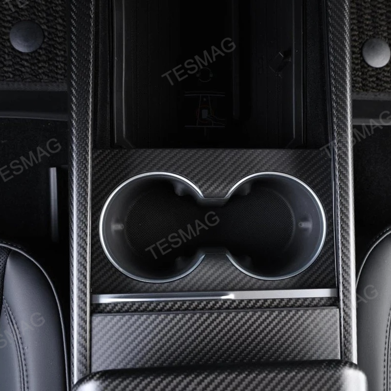 Carbon Fiber Console Cup Holder Overlay Cover for Tesla Model 3 Highland/Model Y Juniper
