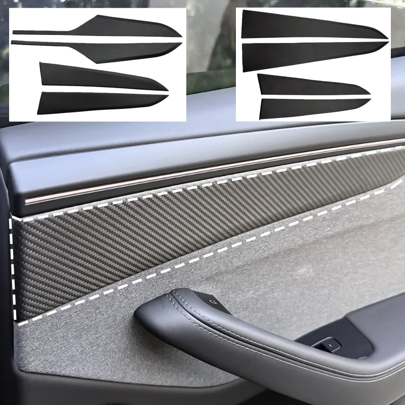 Carbon Fiber Door Panel Covers Interior Trim for Tesla Model Y Juniper 2025+