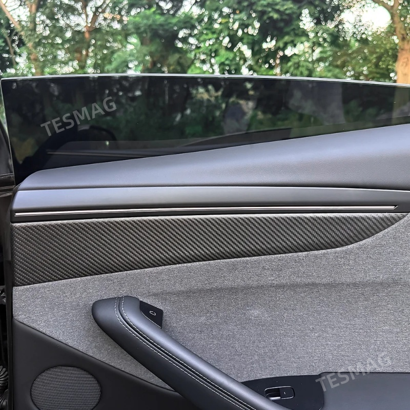 Carbon Fiber Door Panel Covers Interior Trim for Tesla Model Y Juniper 2025+