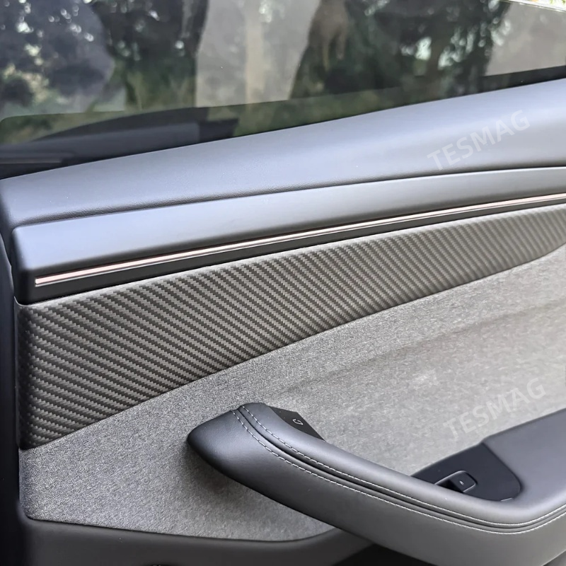 Carbon Fiber Door Panel Covers Interior Trim for Tesla Model Y Juniper 2025+