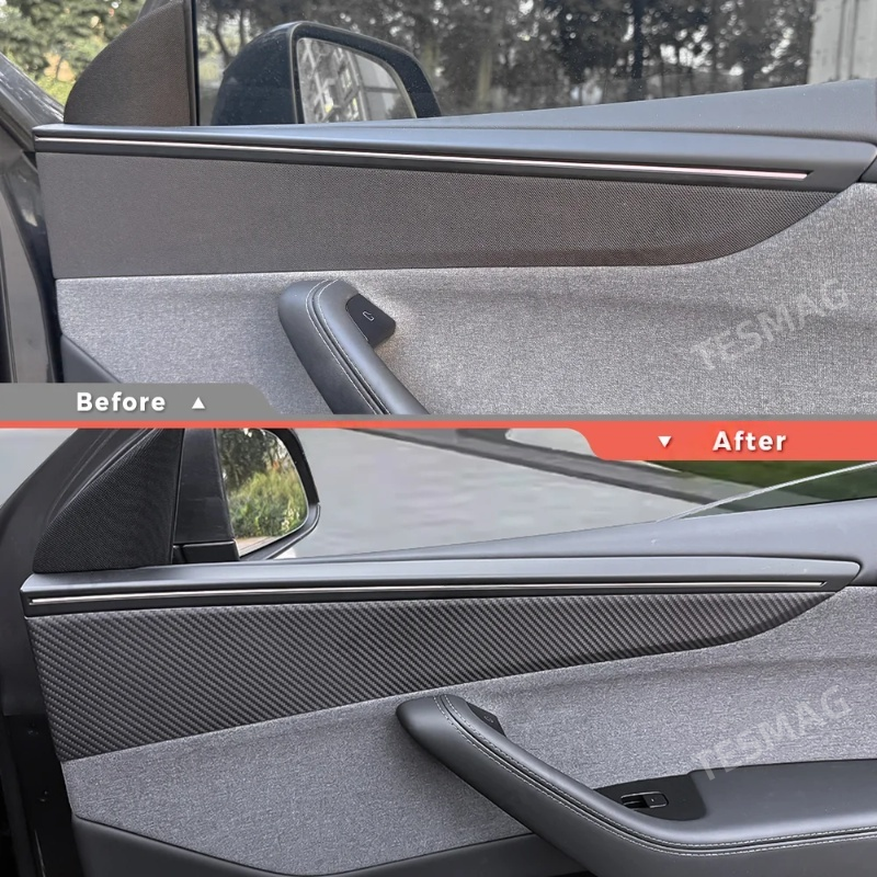Carbon Fiber Door Panel Covers Interior Trim for Tesla Model Y Juniper 2025+