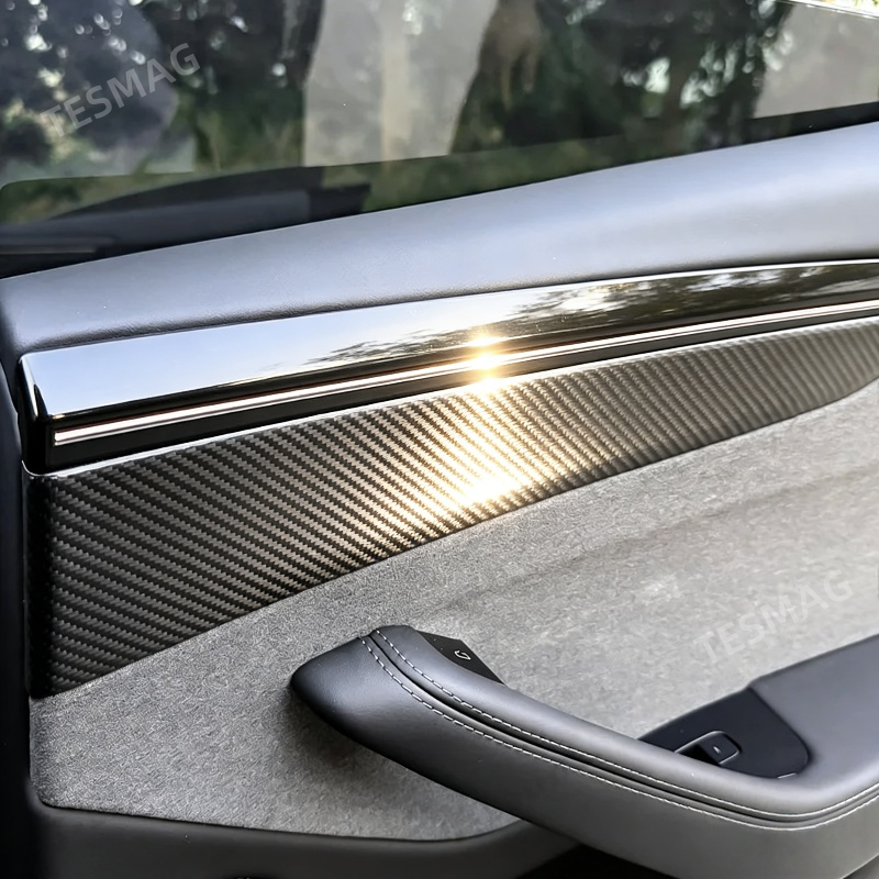 Carbon Fiber Door Panel Covers Interior Trim for Tesla Model Y Juniper 2025+