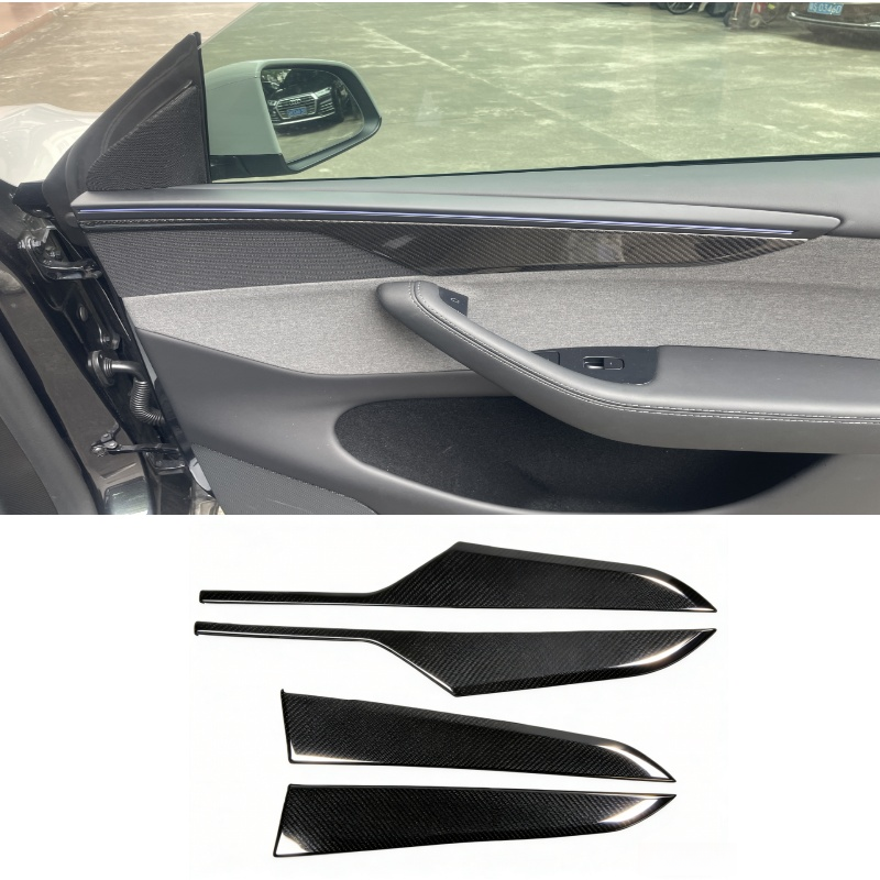 Carbon Fiber Door Panel Covers Interior Trim for Tesla Model Y Juniper 2025+