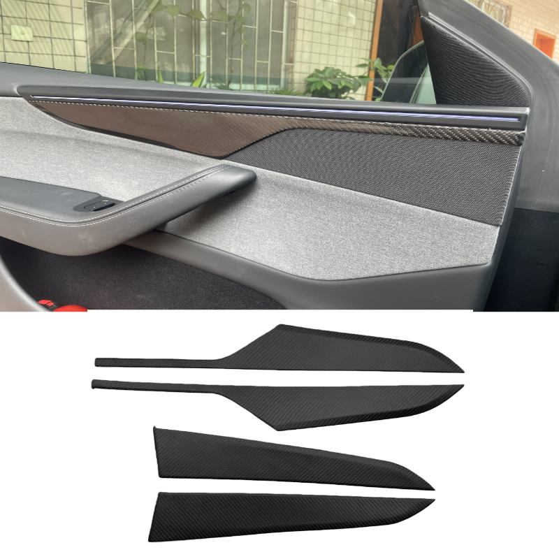 Carbon Fiber Door Panel Covers Interior Trim for Tesla Model Y Juniper 2025+