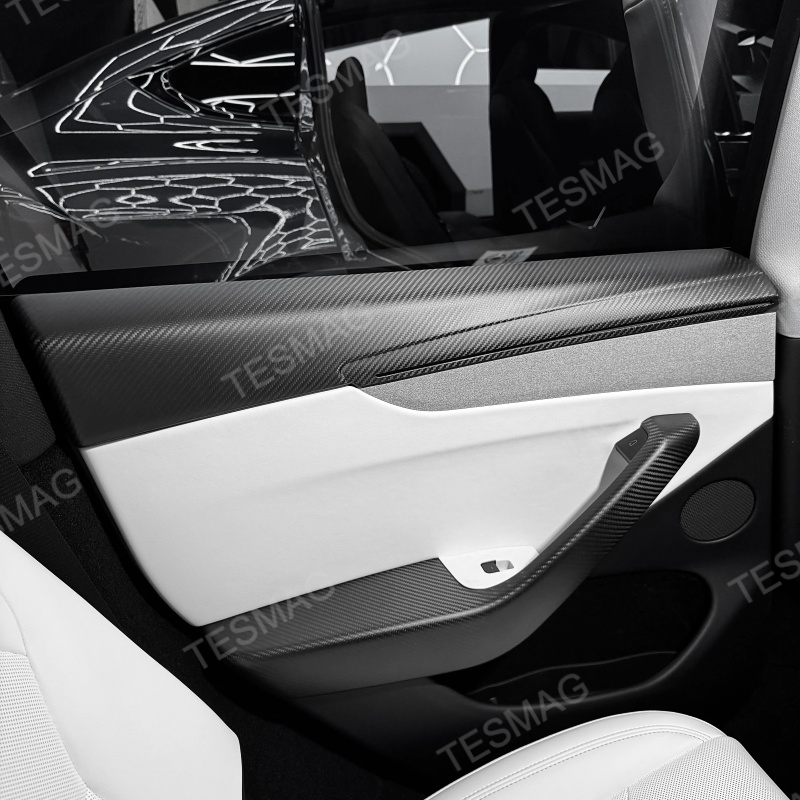 Carbon Fiber Front & Rear Door Panel  Overlays for Tesla Model Y Juniper