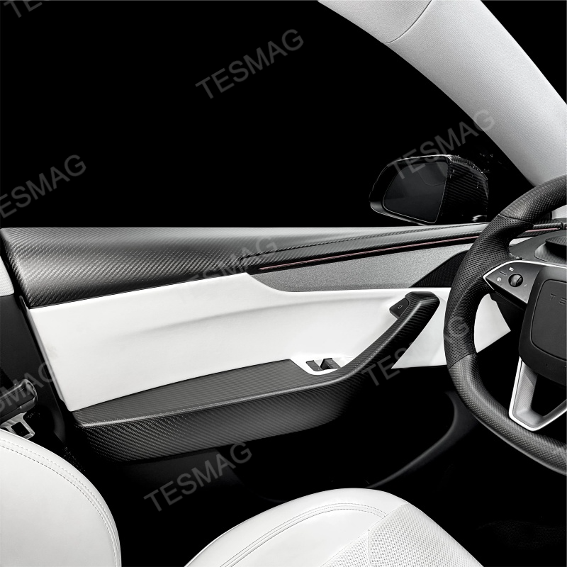 Carbon Fiber Front & Rear Door Panel  Overlays for Tesla Model Y Juniper