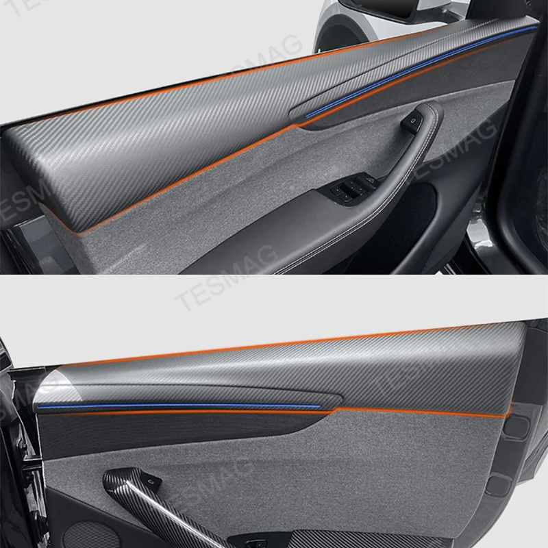 Carbon Fiber Front & Rear Door Panel  Overlays for Tesla Model Y Juniper