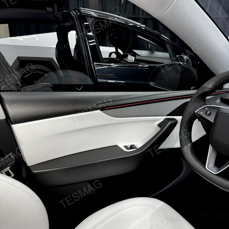 Carbon Fiber Front & Rear Door Panel  Overlays for Tesla Model Y Juniper